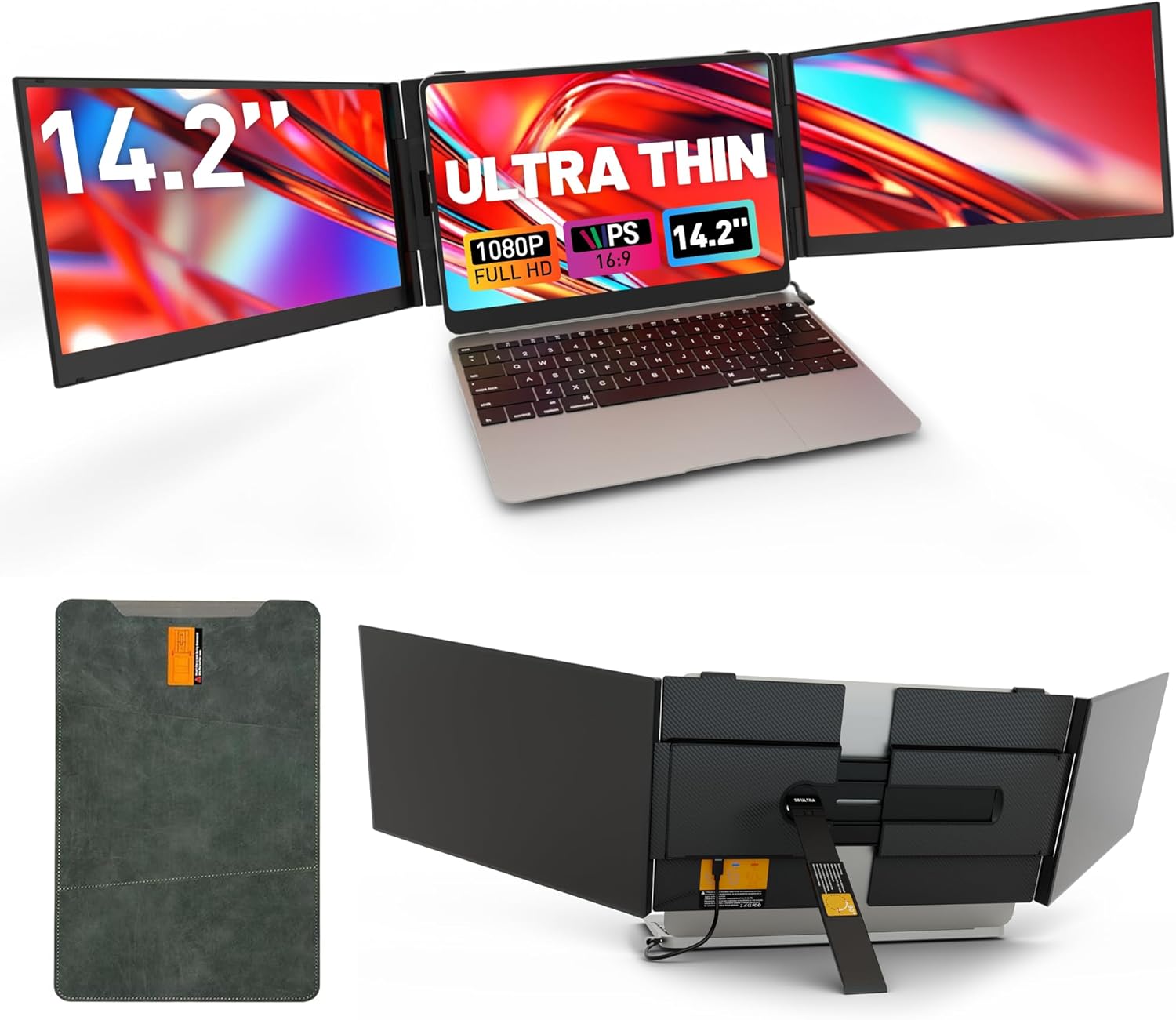 Sitrunda laptop screen extender showing triple monitor setup on MacBook